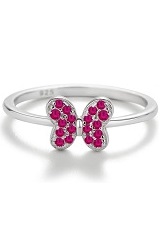 elegant sterling silver butterfly hot red cubic zirconia birthstone baby ring 